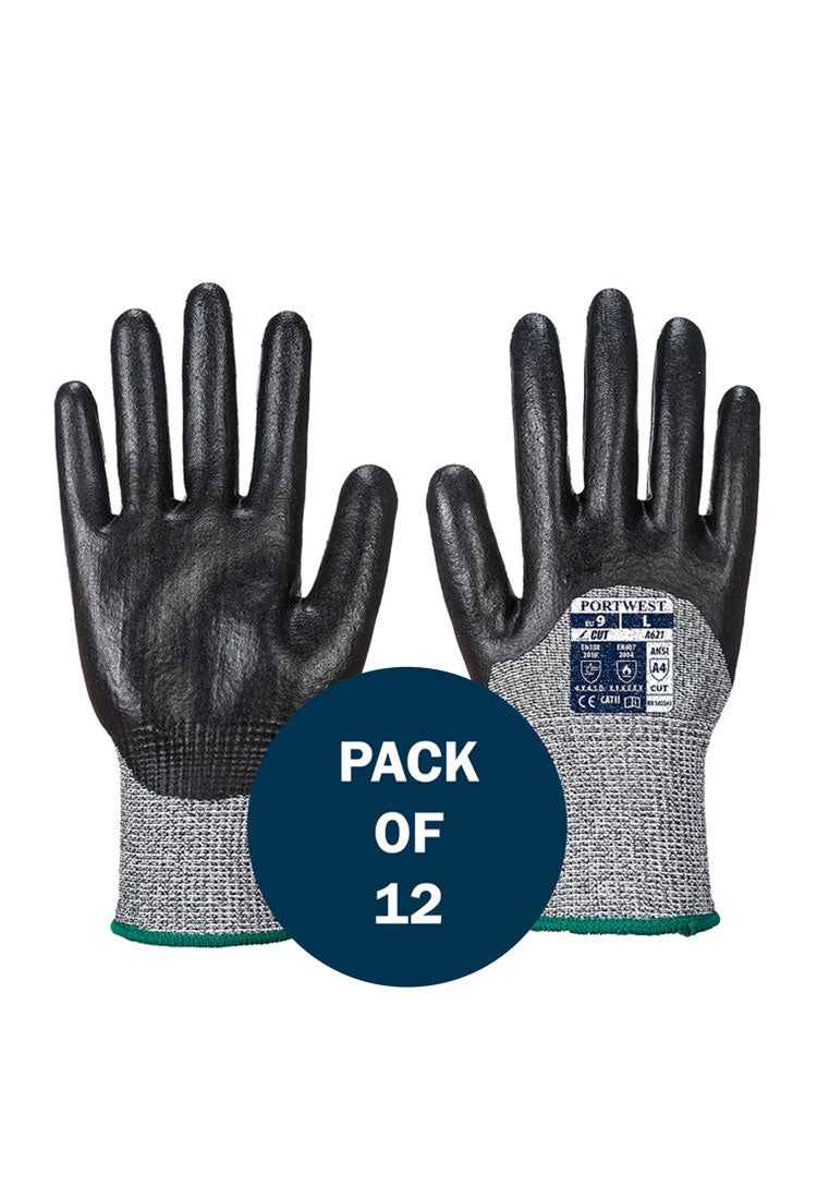 Cut 3/4 Nitrile Foam Glove A621 in Black (x12 Pairs)