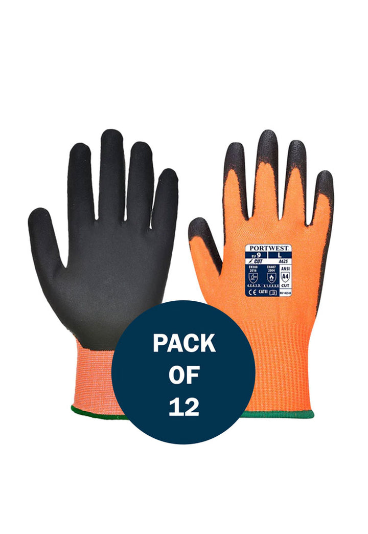 Vis Tex PU Cut Resistant Glove A625 in Orange/Black (x12 Pairs)