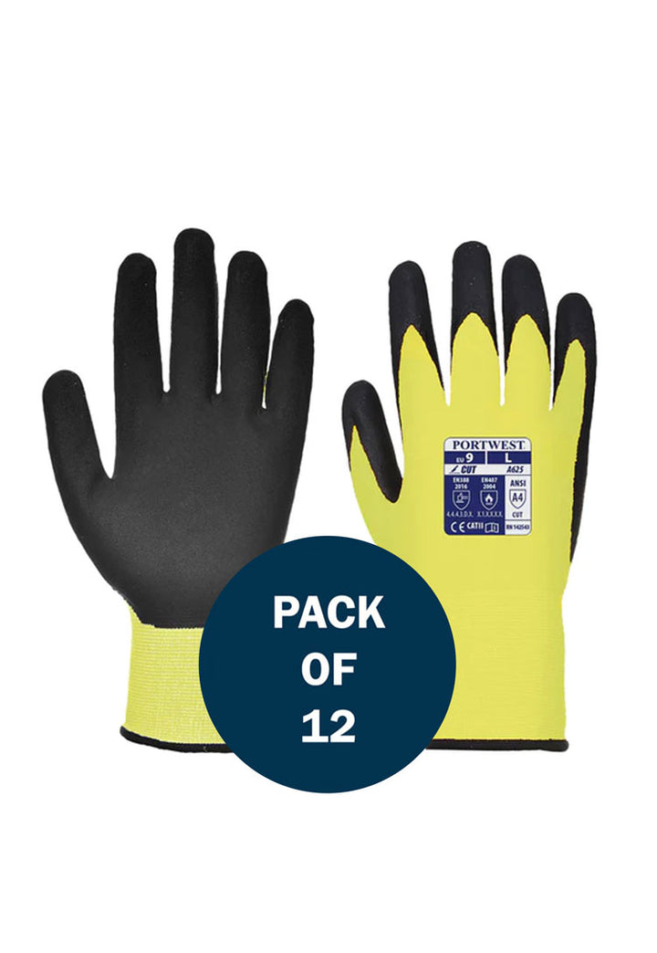 Vis Tex PU Cut Resistant Glove A625 in Yellow/Black (x12 Pairs)