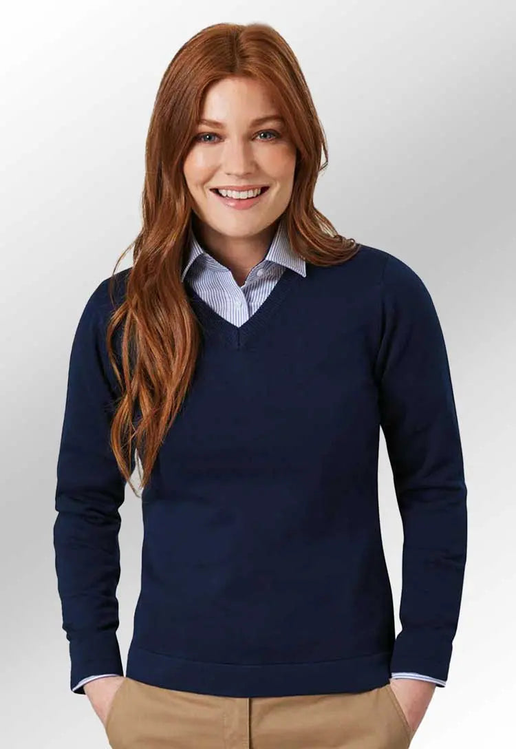 Model Wearing Atlanta V-Neck Jumper 2307 in Navy