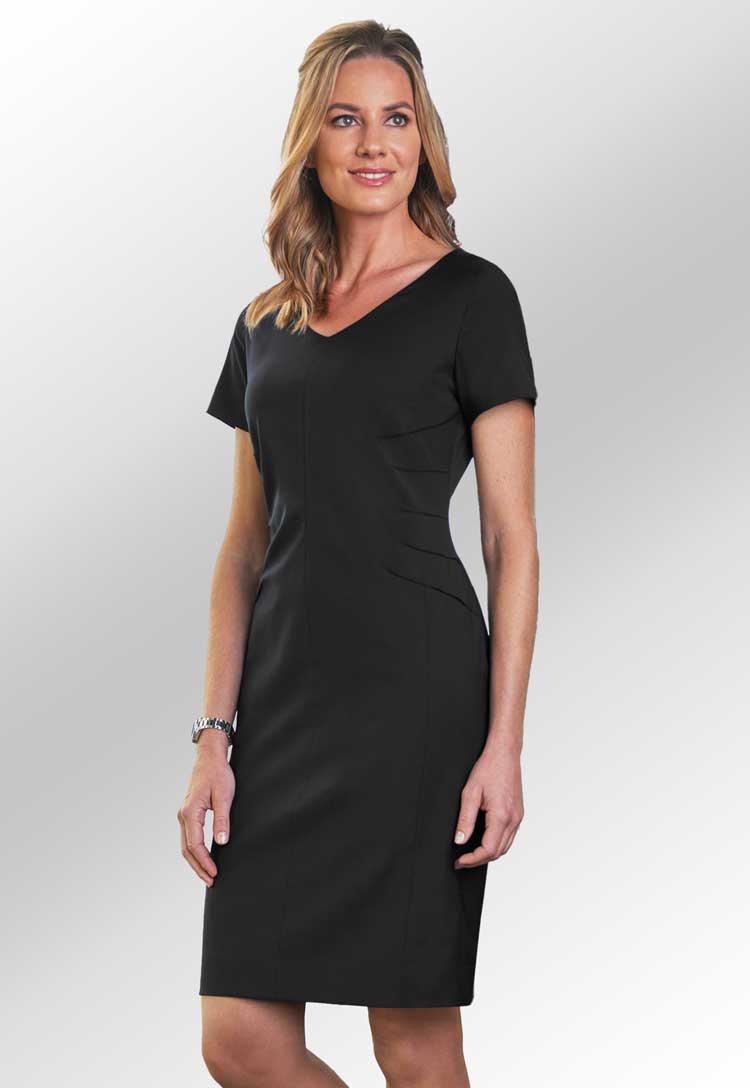 Model wearing Black Tailored Funeral Dress 