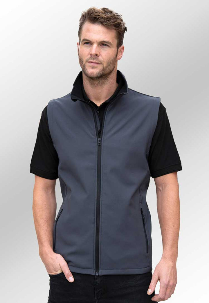 Model wearing Men's Printable Softshell Bodywarmer R232M