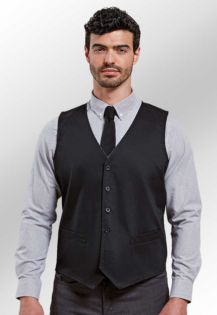 Model Wearing Hospitality Waistcoat PR620 in Black