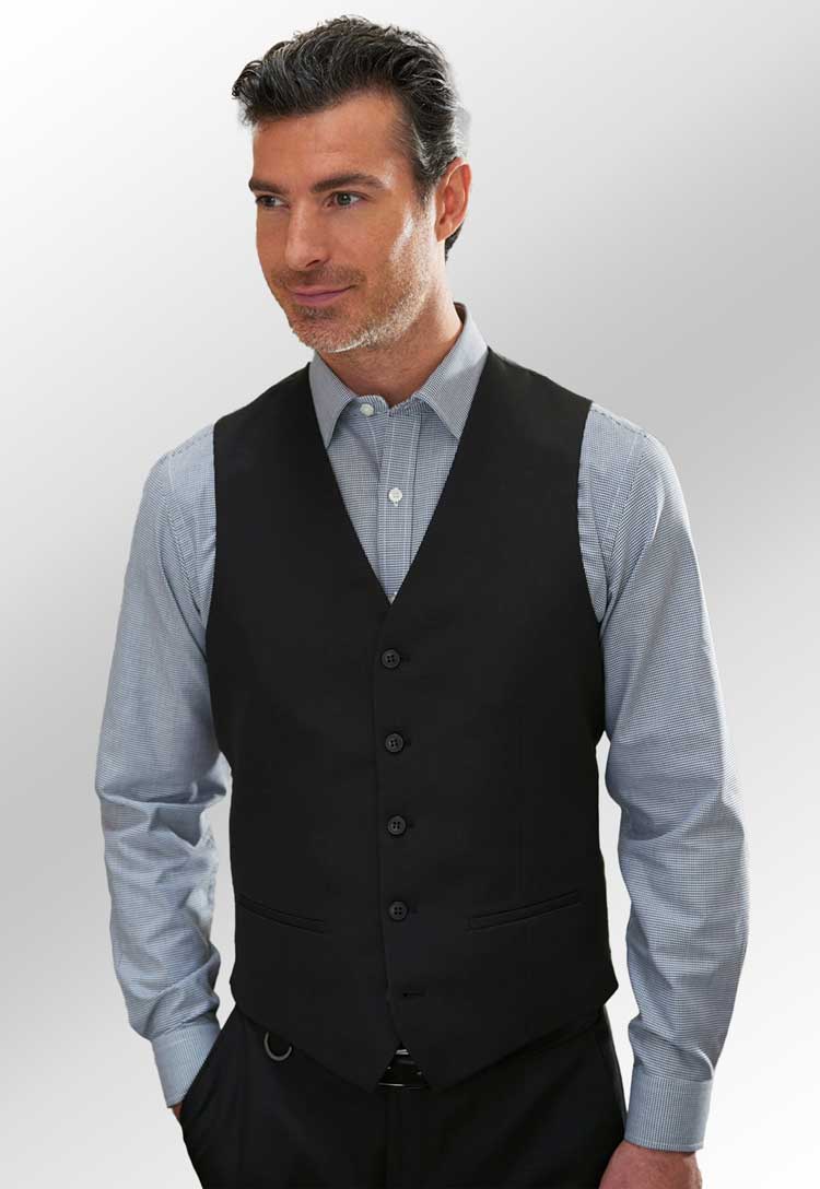 Model Wearing Mercury Men's Waistcoat 1295 in Black