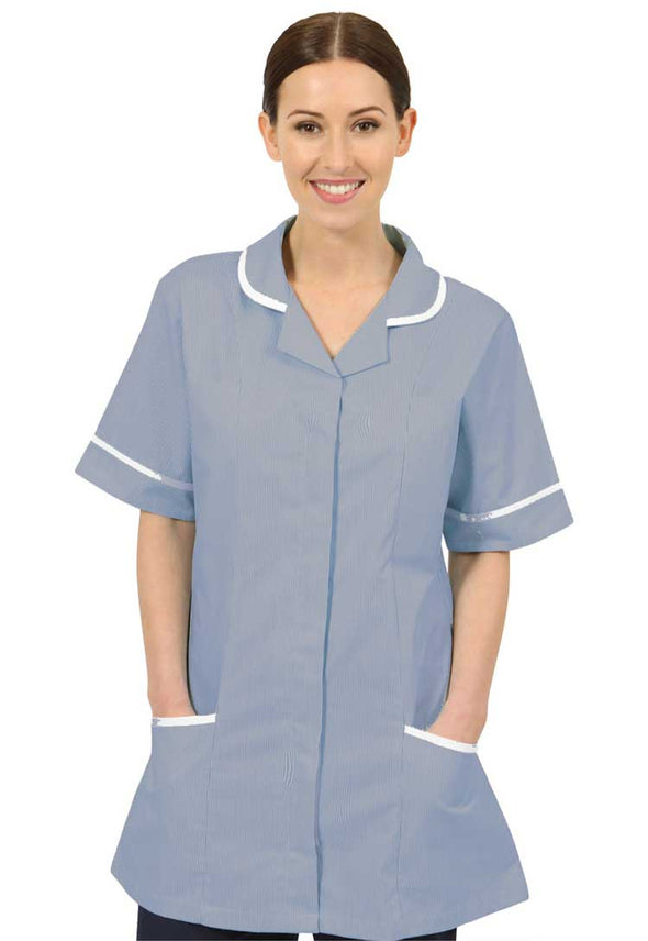 Women's Healthcare Striped Nurses Tunic NCLTPS Navy White Stripe White Trim