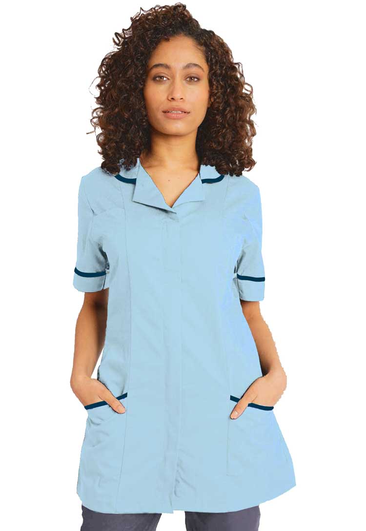 Homecare Medical  Homecare Skyblue Tunic with Collar & Navy Trim