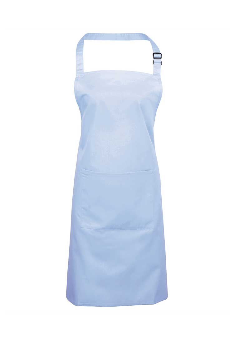 Bib Apron with Pocket PR154 in Light Blue (Bundle of 8 with Free Logo Embroidery)