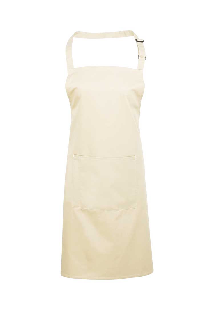 Bib Apron with Pocket PR154 in Natural (Bundle of 8 with Free Logo Embroidery)