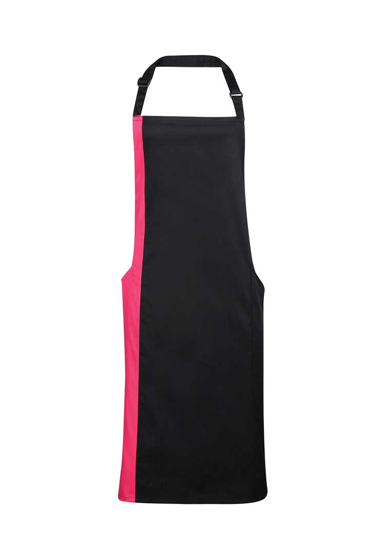 Contrast Bib Apron PR162 in Black/Hot Pink (Bundle of 8 with Free Logo Embroidery)