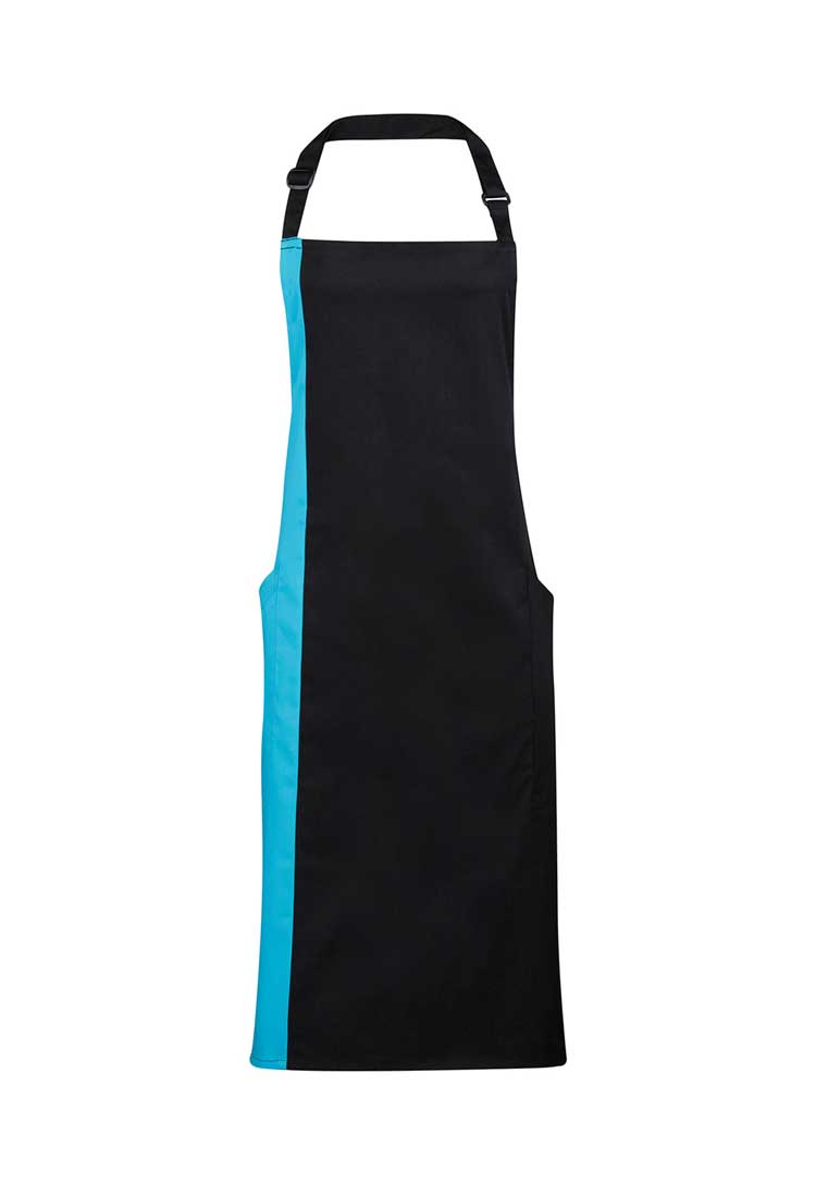 Contrast Bib Apron PR162 in Black/Turquoise (Bundle of 8 with Free Logo Embroidery)