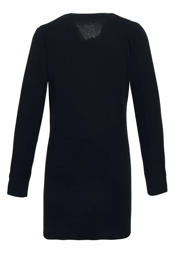 Rear view of the Women's Longline Knitted Cardigan PR698 in Black