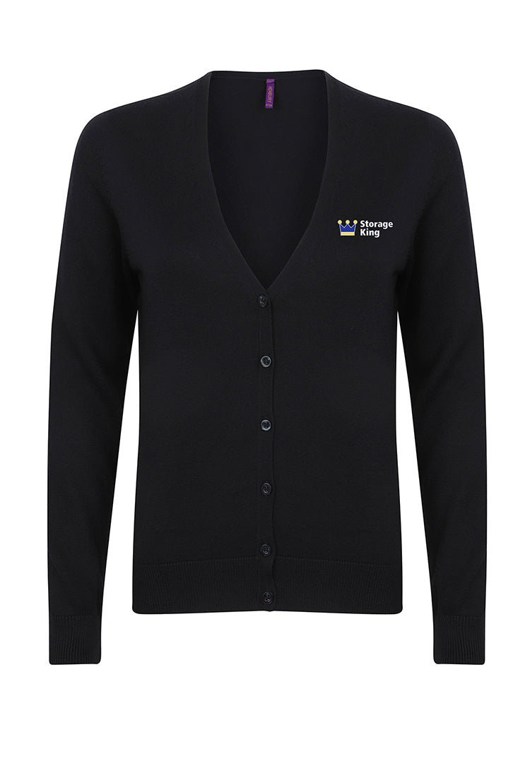 Women's V Neck Cardigan HB726 in Navy with Storage King Logo 