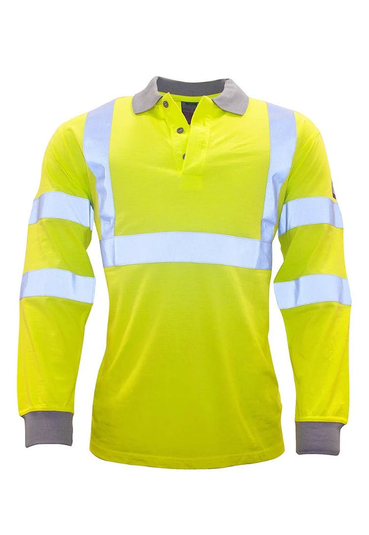 Flame Resistant Anti - Static Hi Vis Long Sleeve Polo Shirt - The Work Uniform Company