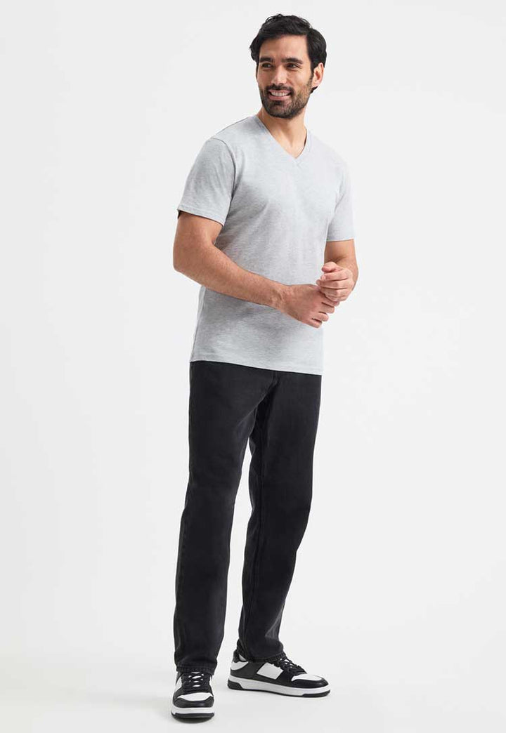 full length model wearing Classic V Neck T-Shirt  in heather grey