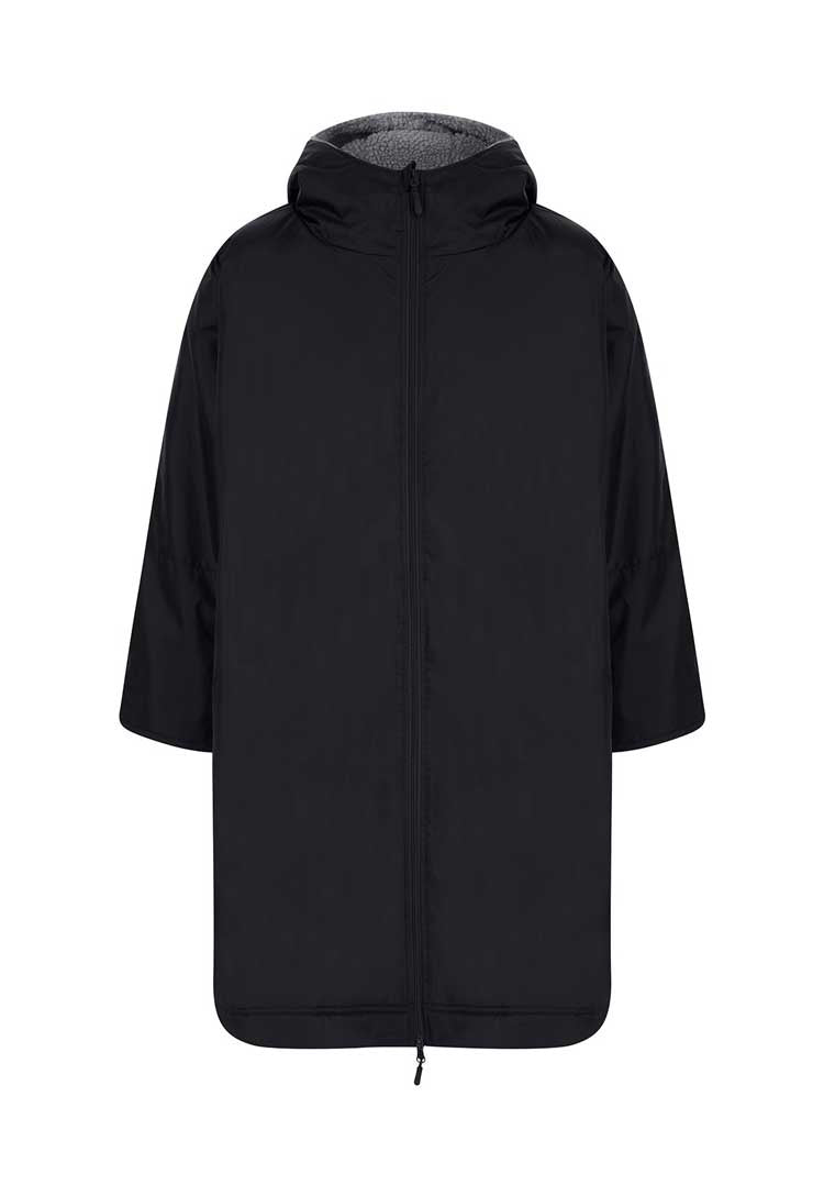 Model wearing Unisex All-Weather Robe LV690 in black