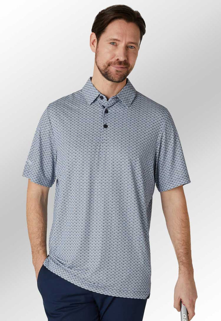 Model wearing All-over Print Golf Polo CW034