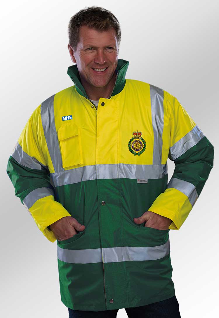 Model wearing Ambulance Hi Vis Contrast Jacket with Logos YK047