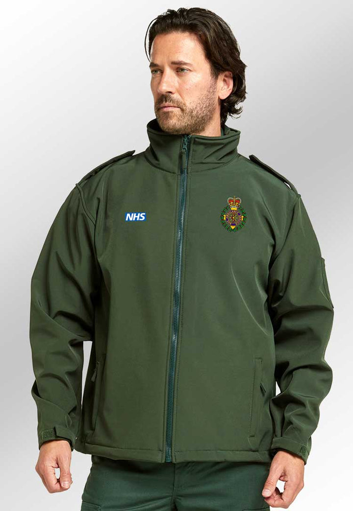 Ambulance Green Softshell Jacket with Logos in bottle