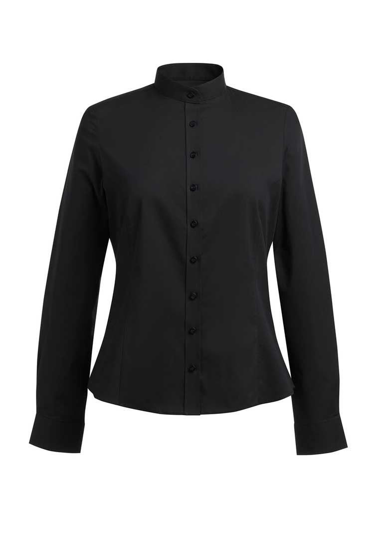 Amelia Semi-Fitted Grandad Collar Blouse 2403 in black