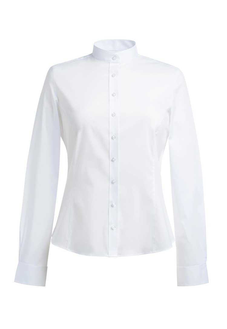 Amelia Semi-Fitted Grandad Collar Blouse 2403 in white front view