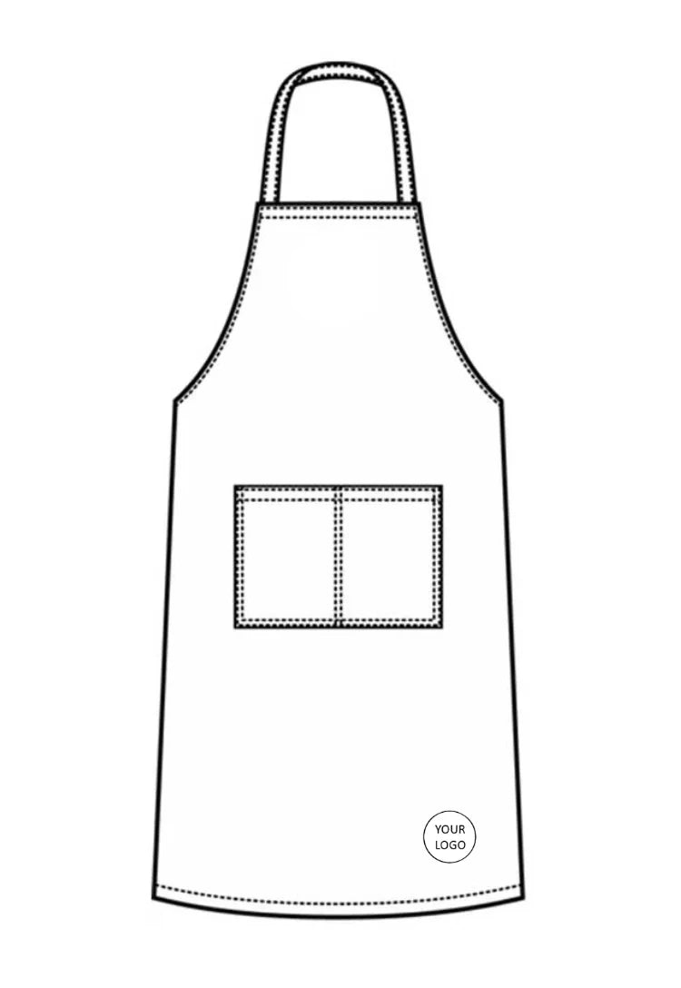 Black and white apron design with a pocket and 'Your Logo' placeholder on a white background