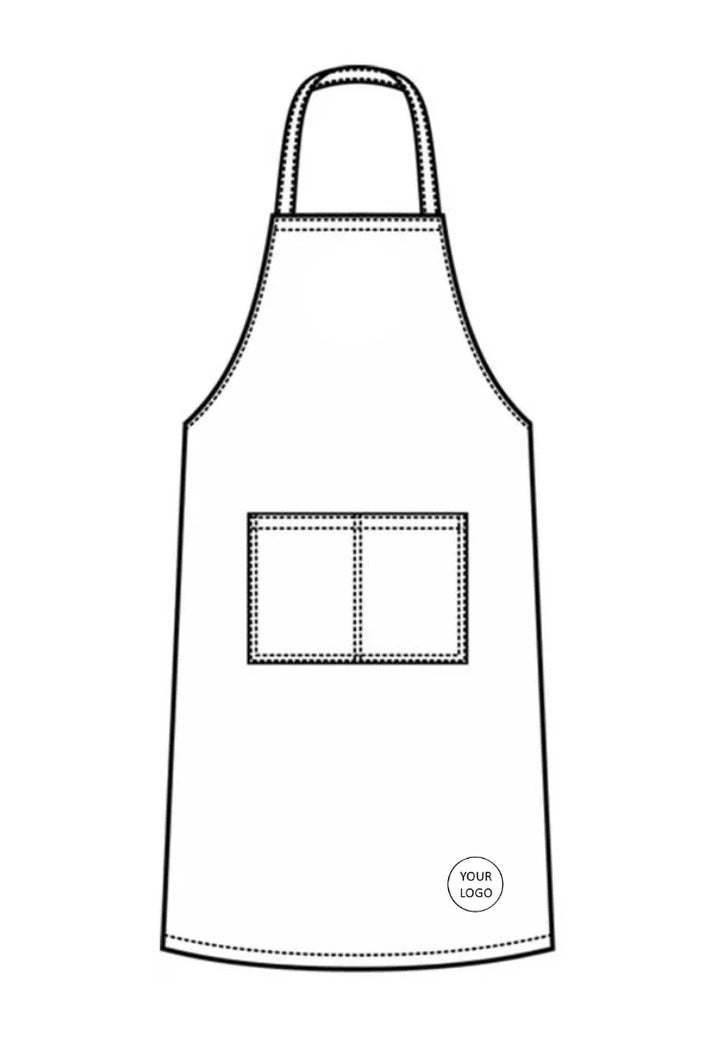 Black and white apron design with a pocket and 'Your Logo' placeholder on a white background