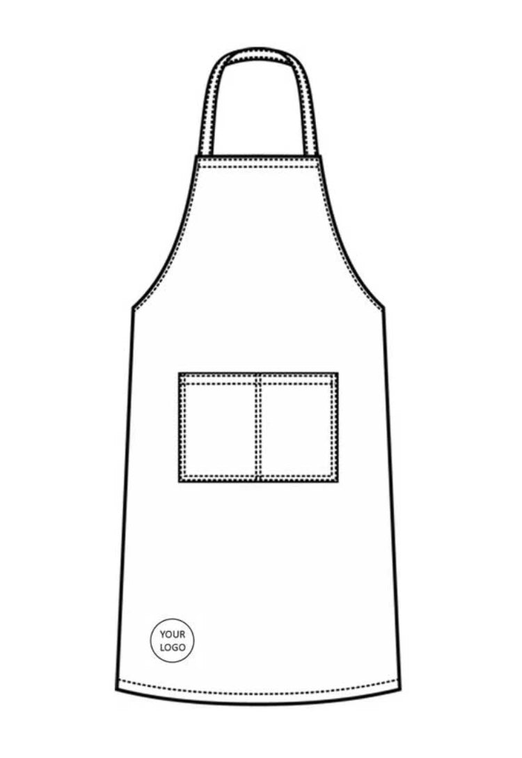 Logo on bottom right of work apron