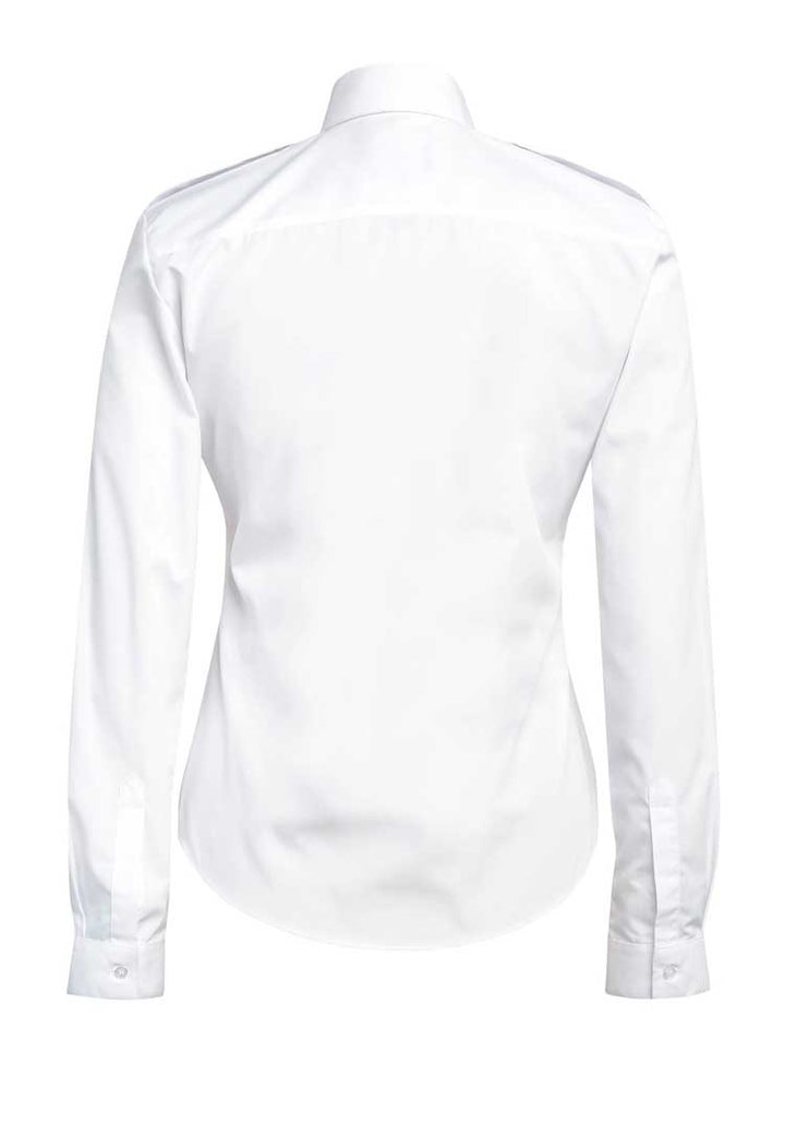 Back View of Athena Ladies Long Sleeve Pilot Shirt 2394 in White 