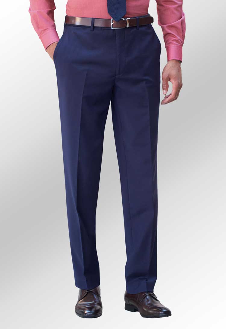 Model Wearing the Avalino Men's Flat Front Trousers 8387 in Navy