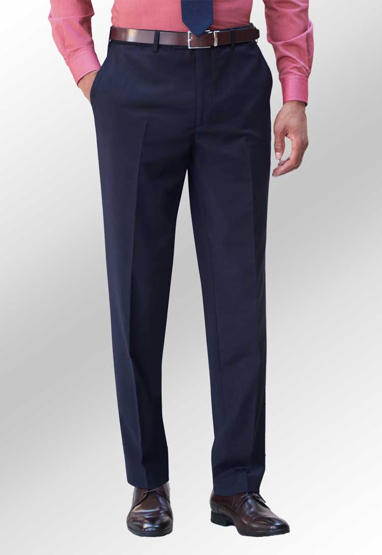 Model Wearing Avalino Men's Flat Front Trousers 8387 in Navy