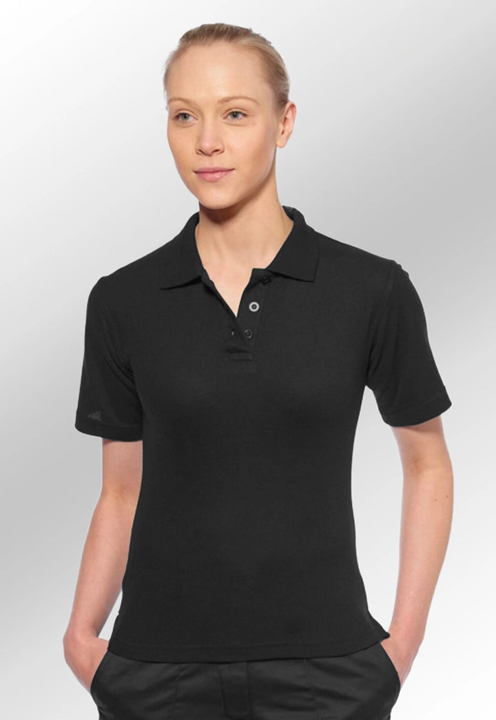 Model Wearing Naples Women's Polo Shirt B209 in Black