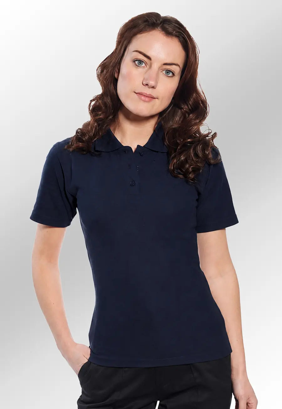 Model Wearing Naples Women's Polo Shirt B209 in Navy