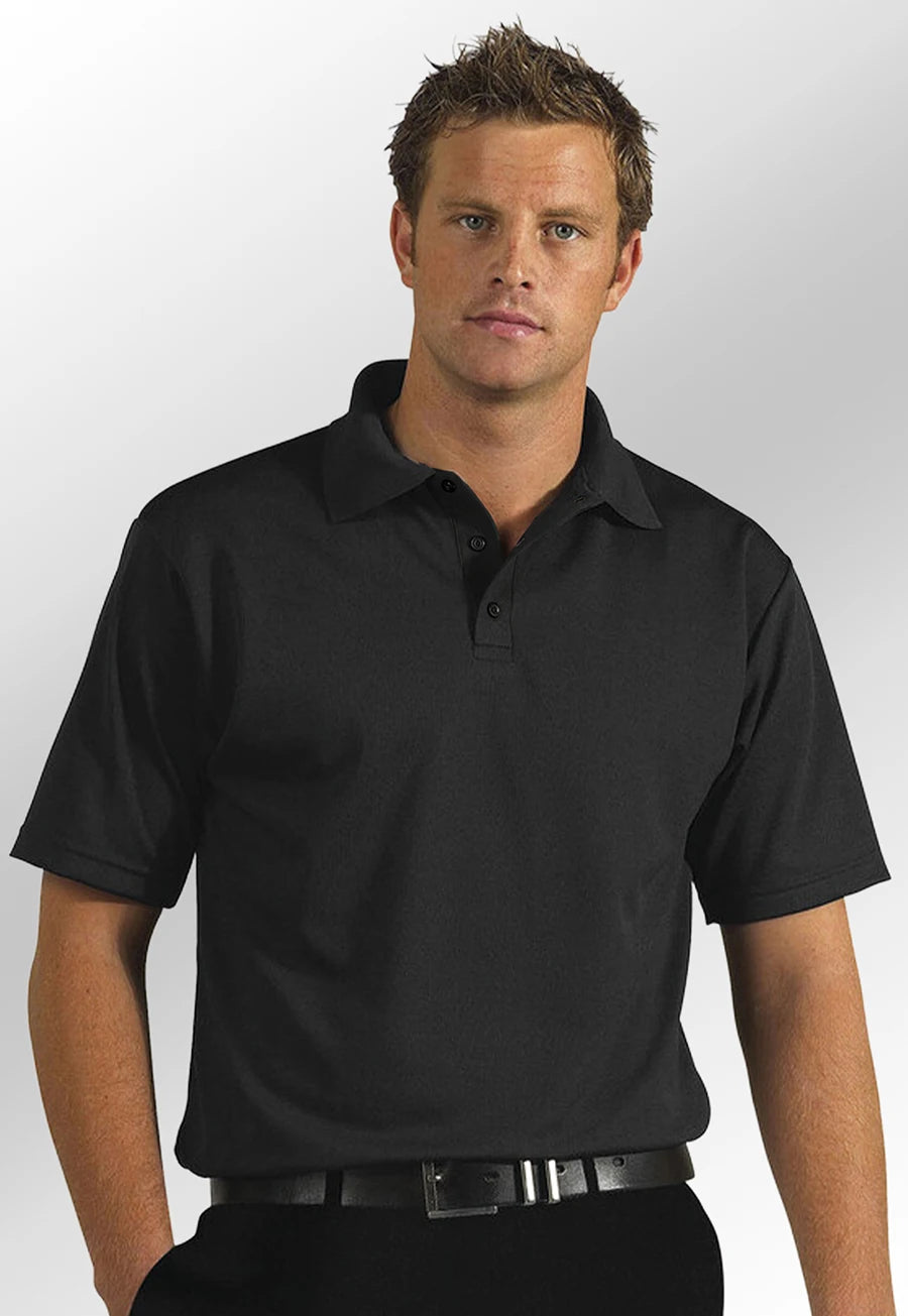 Model wearing the Portwest Naples Polo Shirt B210 in Black