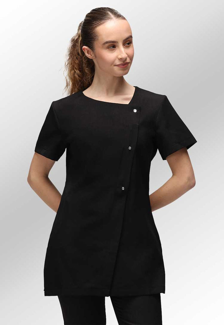 Model Wearing Beau Crystal Button Fastening Tunic in Black