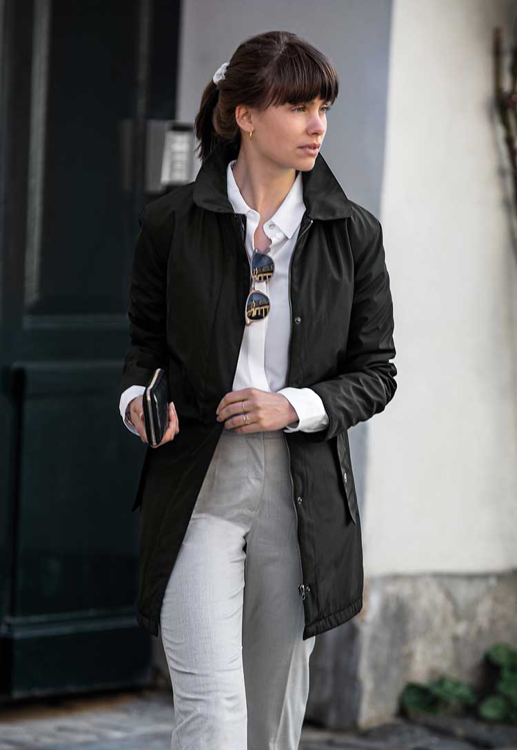 Model Wearing Women’s Bellington Warm Business Jacket NB40F in Black