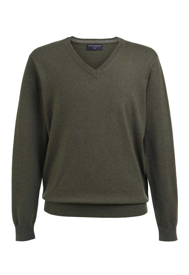 Berlin Marino Wool V-Neck Jumper 4566  in moss