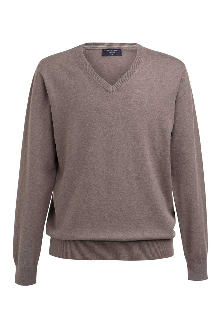 Berlin Marino Wool V-Neck Jumper 4566 in taupe