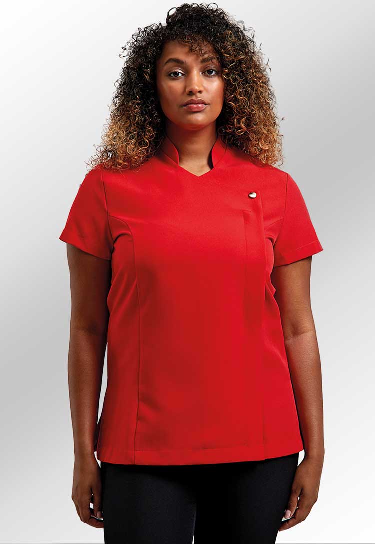 Model Wearing Blossom Beauty and Spa Tunic PR683 in Red