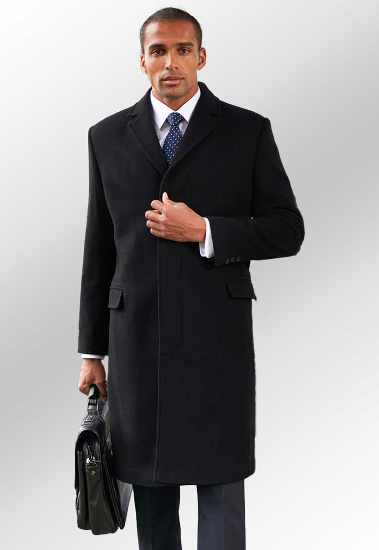 Model Wearing Men's Bond Overcoat 9760 in Black