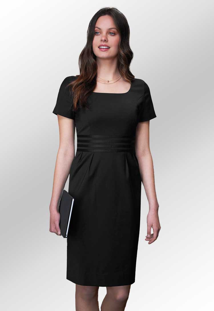 Black Satin Stripe Funeral Dress