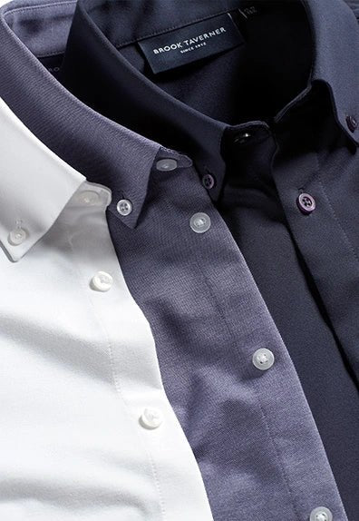 The Brook Taverner Kodiak Shirt in White, Denim Marl & Navy