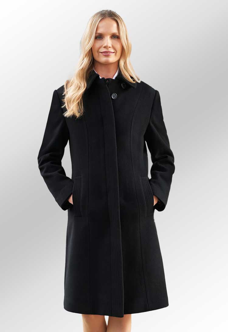 Model Wearing Women's Burlington Overcoat 2261 in Black