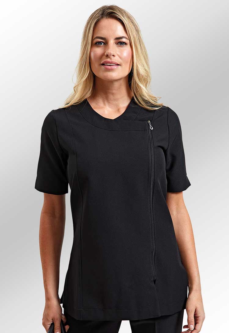 Model Wearing Camellia Beauty and Spa Tunic PR686 in Black