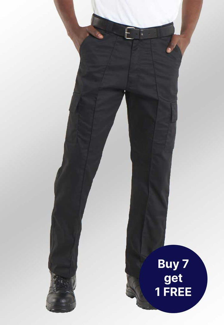 Model Wearing Cargo Trousers UC902 in Black - Bundle of 8