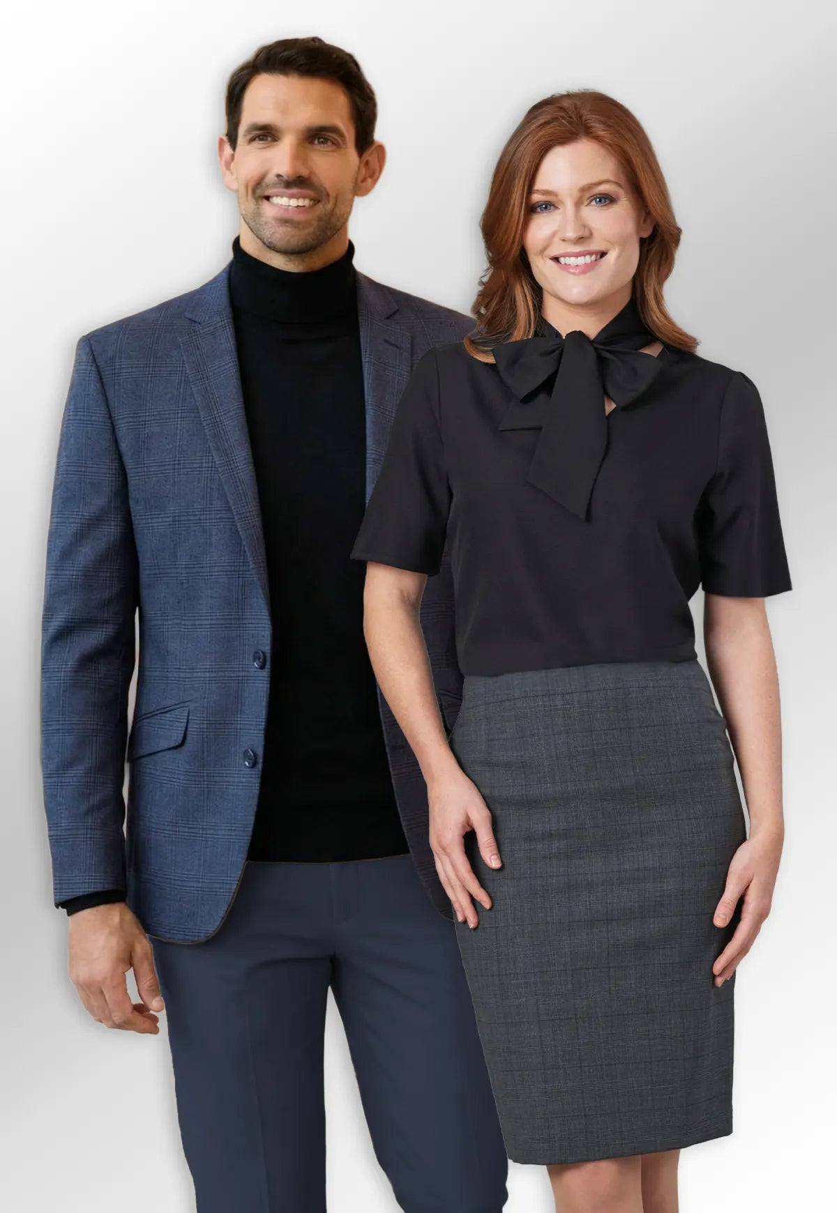Man and woman wearing suiting from the Brook Taverner Casuals and Separates Colelction