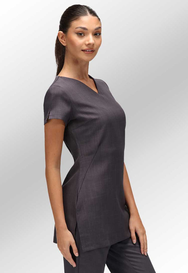 Model Wearing Celeste V Neck Tunic in Grey