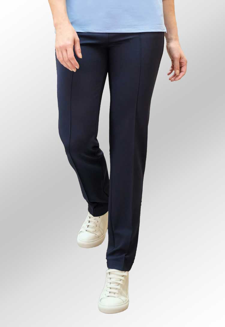 Model wearing Ceres Jersey Stretch Trouser 2400 in navy