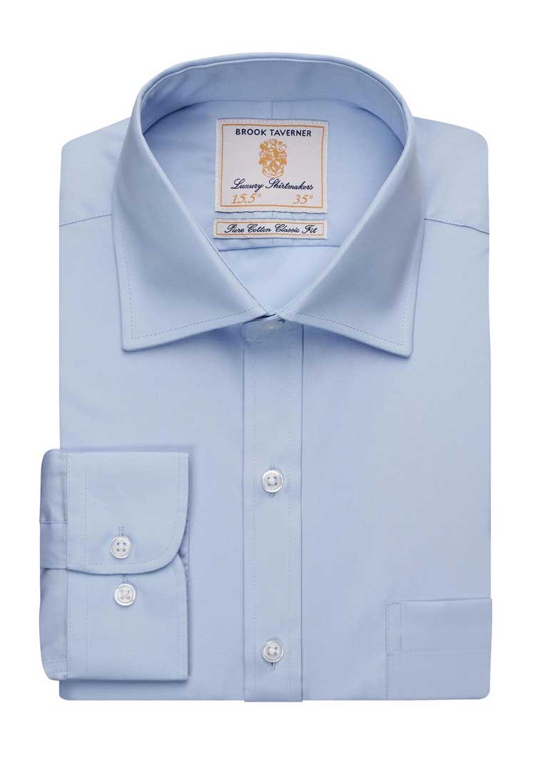 Flat and Folded Cheadle Single Cuff Classic Cotton Poplin Shirt 7641 in Blue