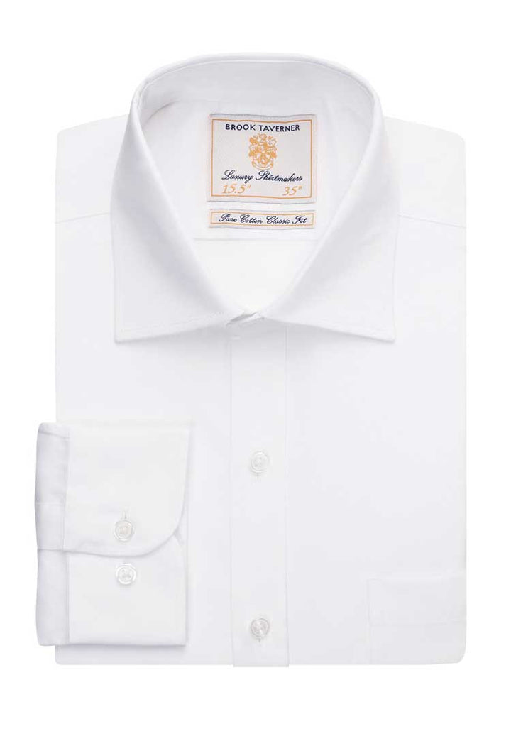 Flat and Folded Cheadle Single Cuff Classic Cotton Poplin Shirt 7641 in White