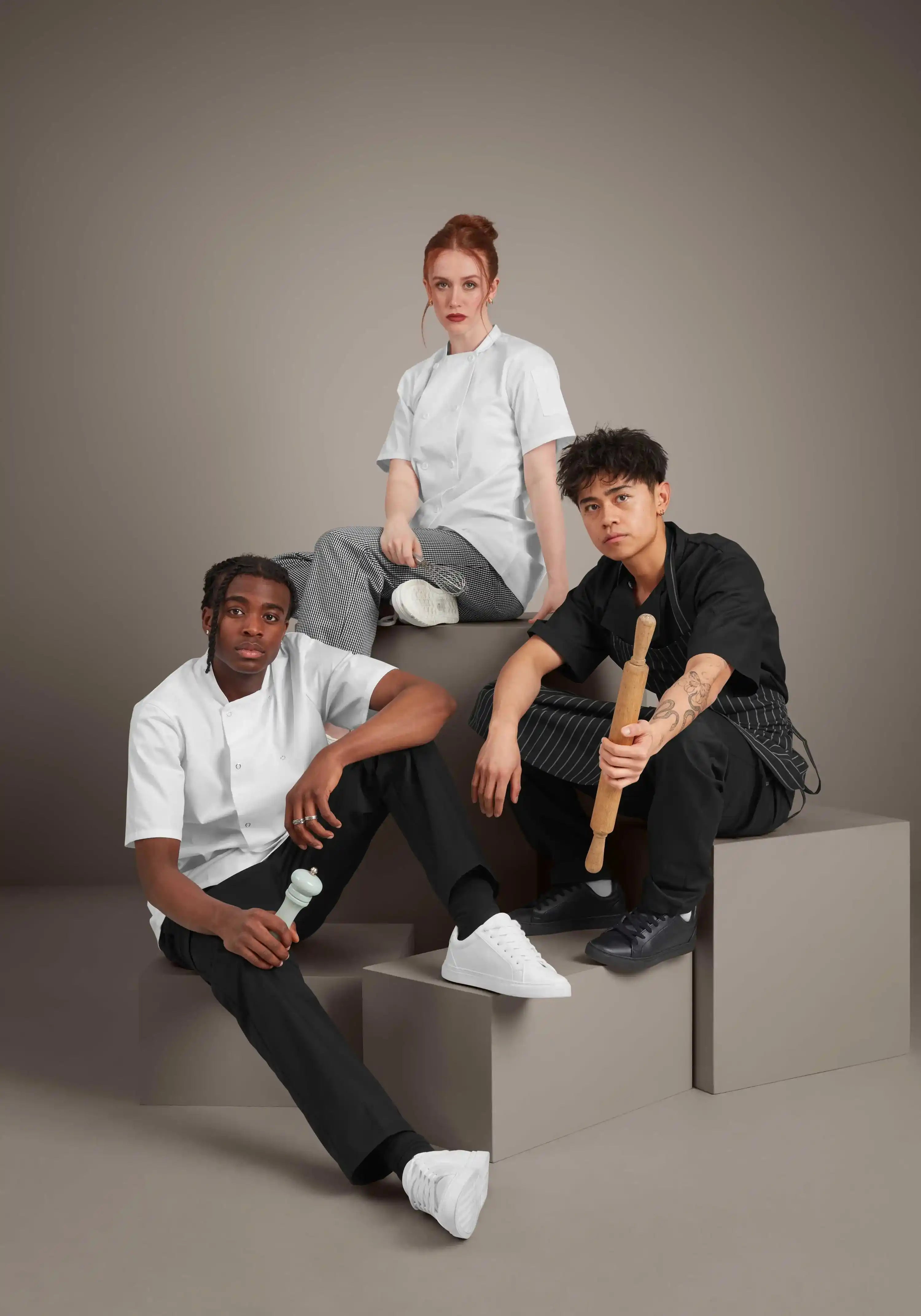 3 models in Work Uniform Company chefs wear